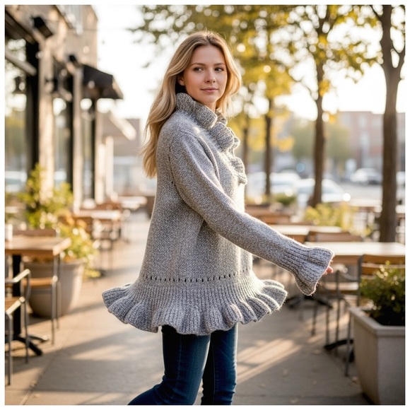 Chicwish Women's V-Neck Sweater with Ruffle Trim. Gray. Small - Picture 11 of 15